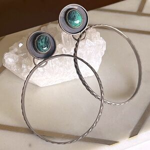 Sterling Silver Navajo turquoise Variscite Large Hoop Earrings